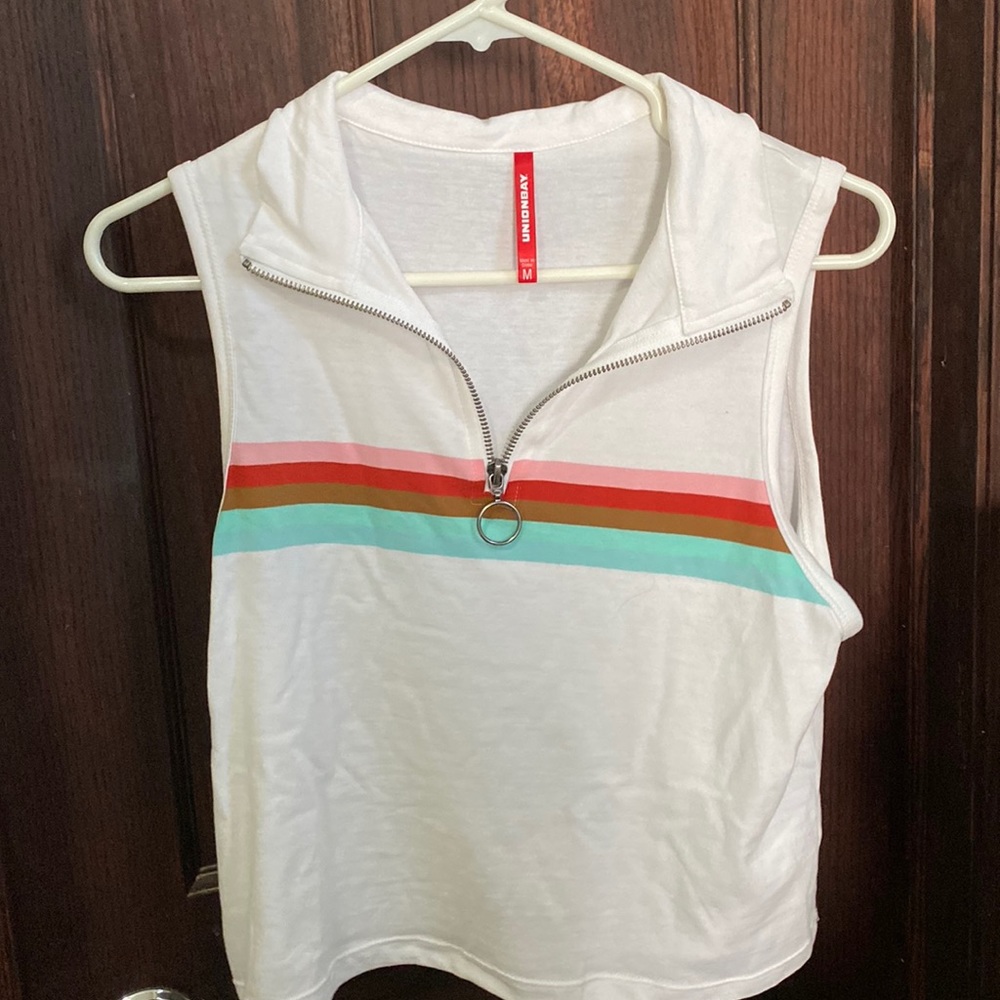 White Unionbay tank top with colored stripes size M.